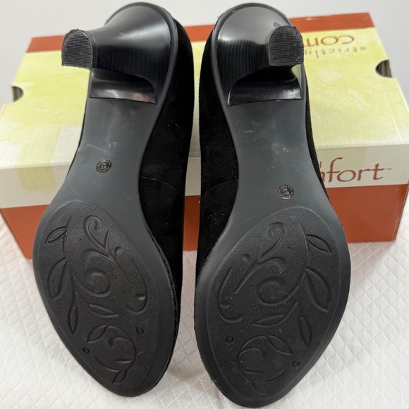 Strictly Comfort Black Peep Toe Heels with retro button size 9 women’s - Picture 6 of 12